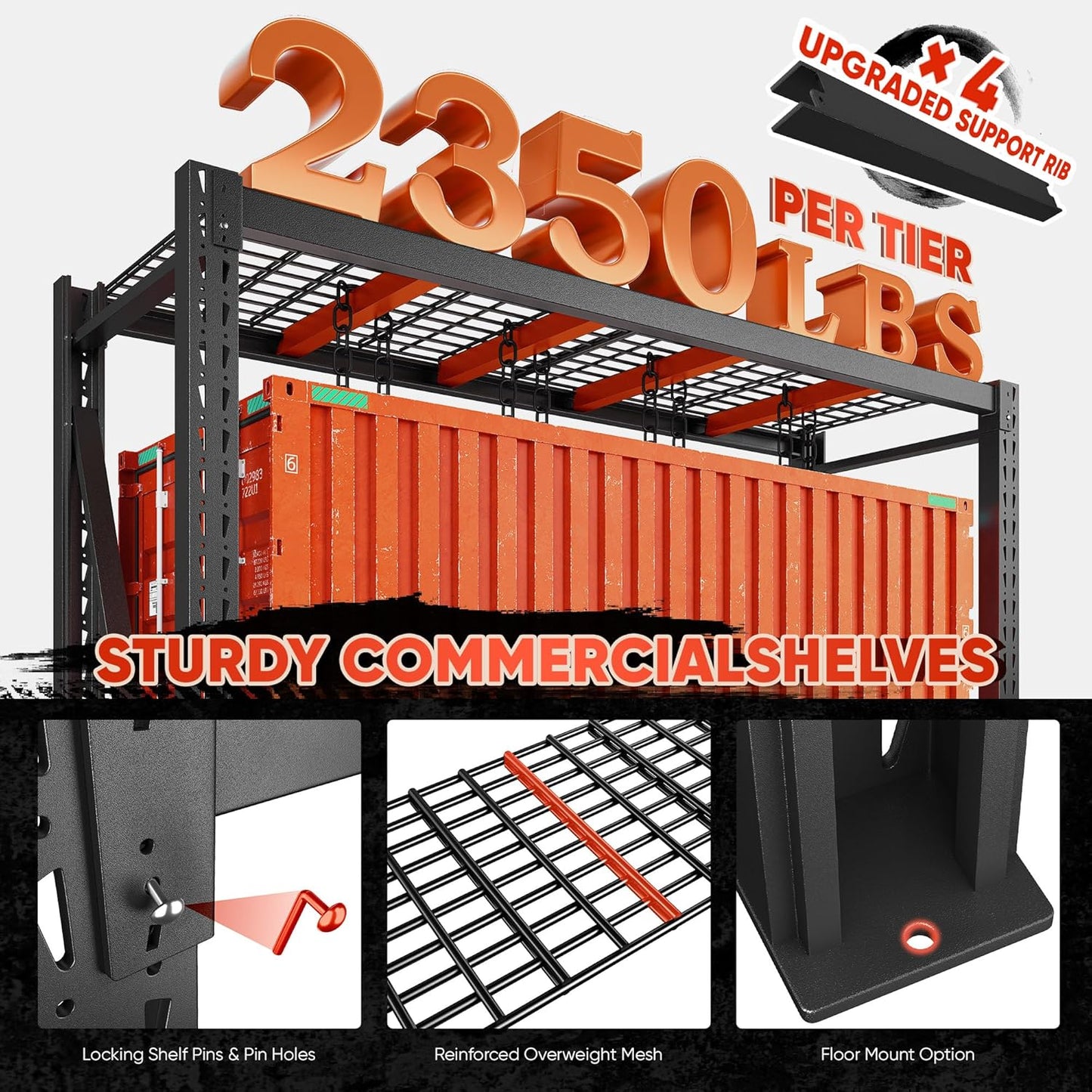 Bepatio 7014LBS Garage Shelving Heavy Duty 67.6W Storage Shelves Adjustable Metal Shelving 3 Tier Utility Shelf for Warehouse Basement Shop, Black 67.6''Wx23.7''Dx66''H, 2PCS