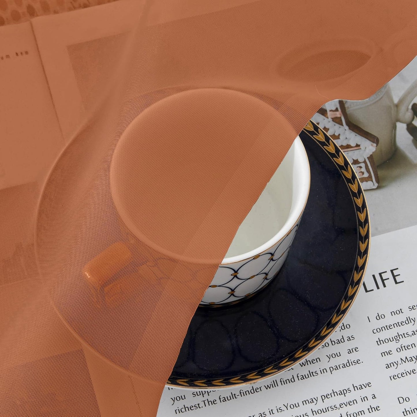 Chyhomenyc Orange Sheer Curtains 63 Inch Length 2 Panels, Light Filtering Airy Rod Pocket Window Curtain Treatment Drapes for Bedroom Living, Each 42Wx63L Inches