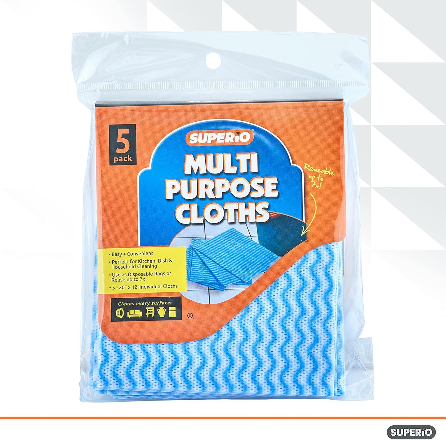 Superio Handy Wipes for Kitchen - Blue Reusable Multi-Purpose Heavy-Duty Cleaning Cloth for House, Bathroom, and Office. Disposable Dish Towel (20)