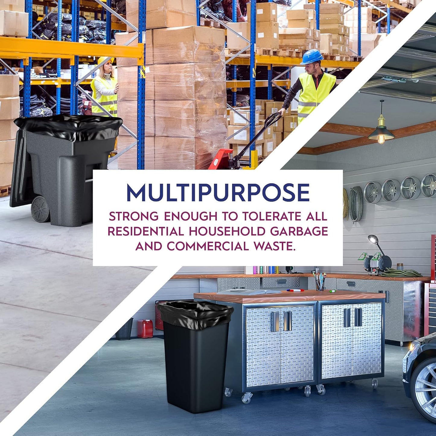 55 Gallon 4mil Trash Can Liners Bags - (35 Count) Capacity & Thick Extra Heavy Duty Strength - Large Garbage, Leak-Proof & Durable, House & Commercial Use Bags - Black