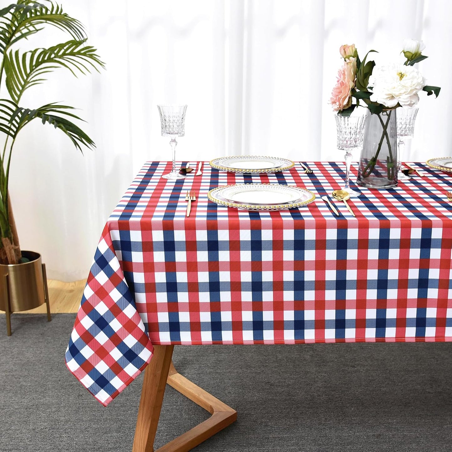 Classic Gingham Buffalo Tablecloth Fabric - Oblong 90x156 Inch Water Proof Checkered Table Cloth for Indoor Outdoor - Table Cover for Birthday, Picnics, BBQs, and Parties