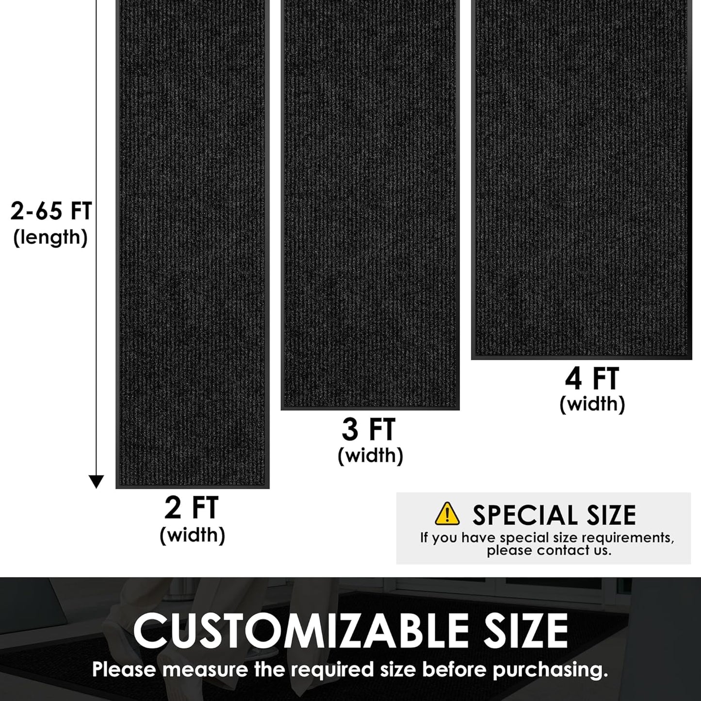 3′ x 40′ Front Door Mat Indoor Outdoor Entrance, Commercial Floor Mat Heavy Duty Dirt Trapper Entryway Doormat, Custom Size Non Slip Rubber Backing Welcome mat, Door Mat for High Traffic Area