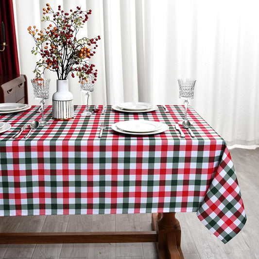 Waterproof Christmas Plaid Tablecloth Fabric - Red Oblong 52x70 Inch Classic Buffalo Tartan Festive Table Cloth for Indoor Use - New Year Tabletop Cover for Dinner, BBQs, and Parties
