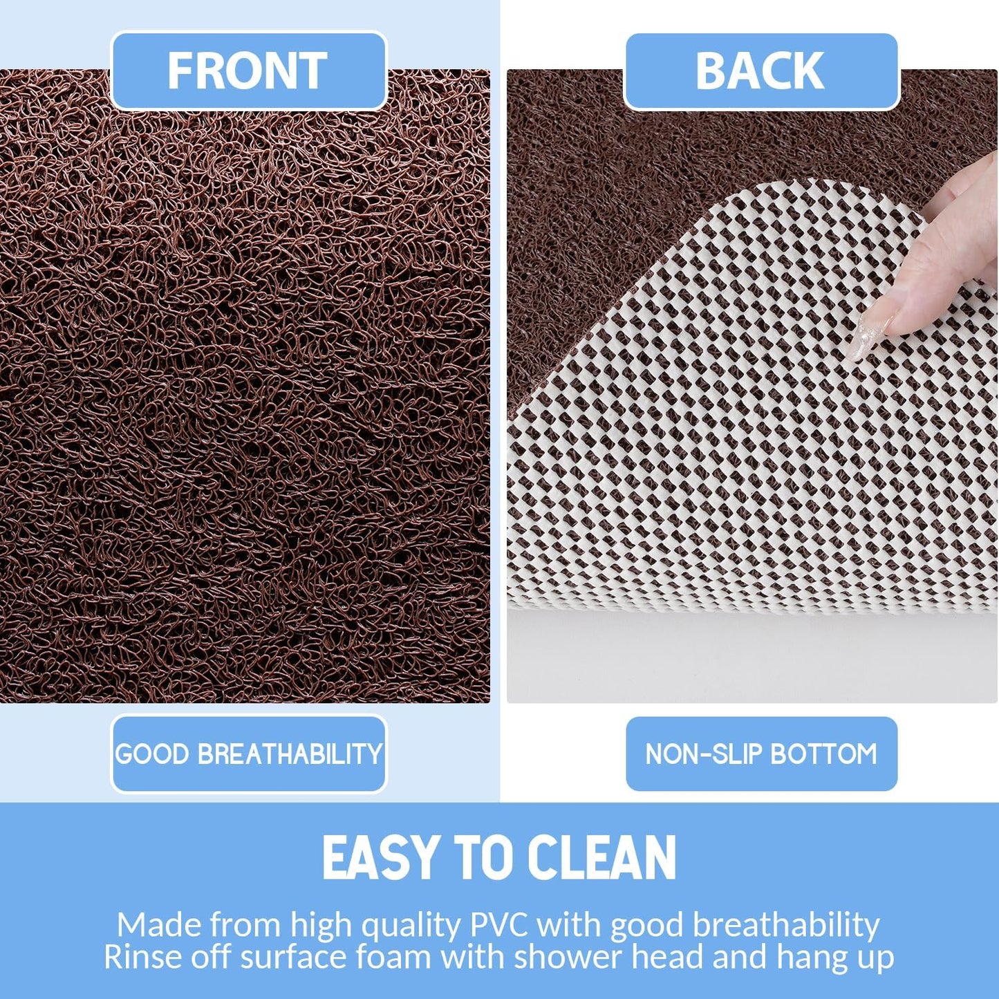 Non-Slip Bathtub Mat, Anti Slip Shower Mat, Fast Drying Bathtub Mats, Foot Scrubber Mat, Anti Slip Mat for Tub, Floor, Bathroom, Kitchen, Home, Hotel (Brown 32"×17")