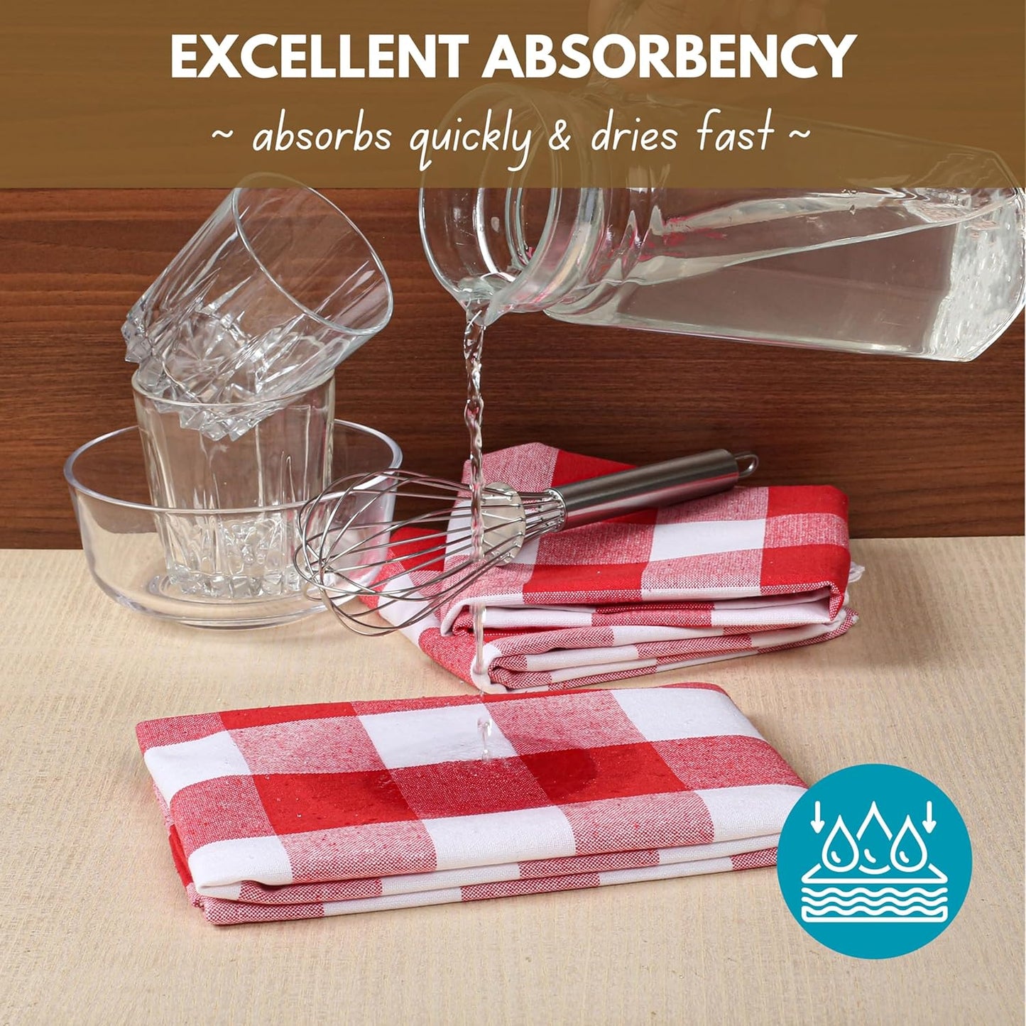 Native Fab 12-Pack Kitchen Towel with Hanging Loop 16x26 inches, Cotton Buffalo Check Kitchen Towels for Cleaning Drying, Washcloths Soft & Absorbent Cloth Rags, Bar Towel, Dish Cloth, Red