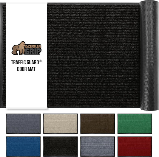 GORILLA GRIP Traffic Guard Door Mat, Heavy Duty Welcome Mats, Commercial Office Space Doormat, Waterproof, Fade Resistant, Strong Rubber Backing, Low Profile, Shoe and Boot Scraper, 35x23, Jet Black
