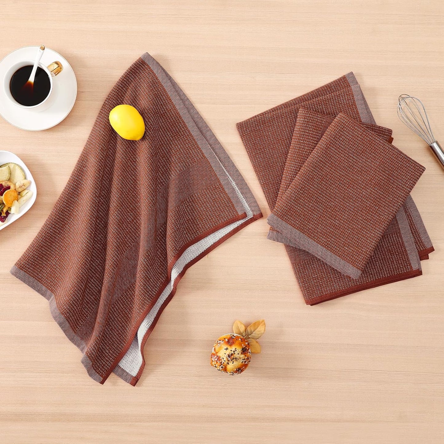 Homaxy Premium Kitchen Towels(18”x 28”, 12 Pack), Large Cotton Kitchen Hand Towels, Flat and Terry Dish Towels, 380 GSM Highly Absorbent Tea Towel Set with Hanging Loop, Rust