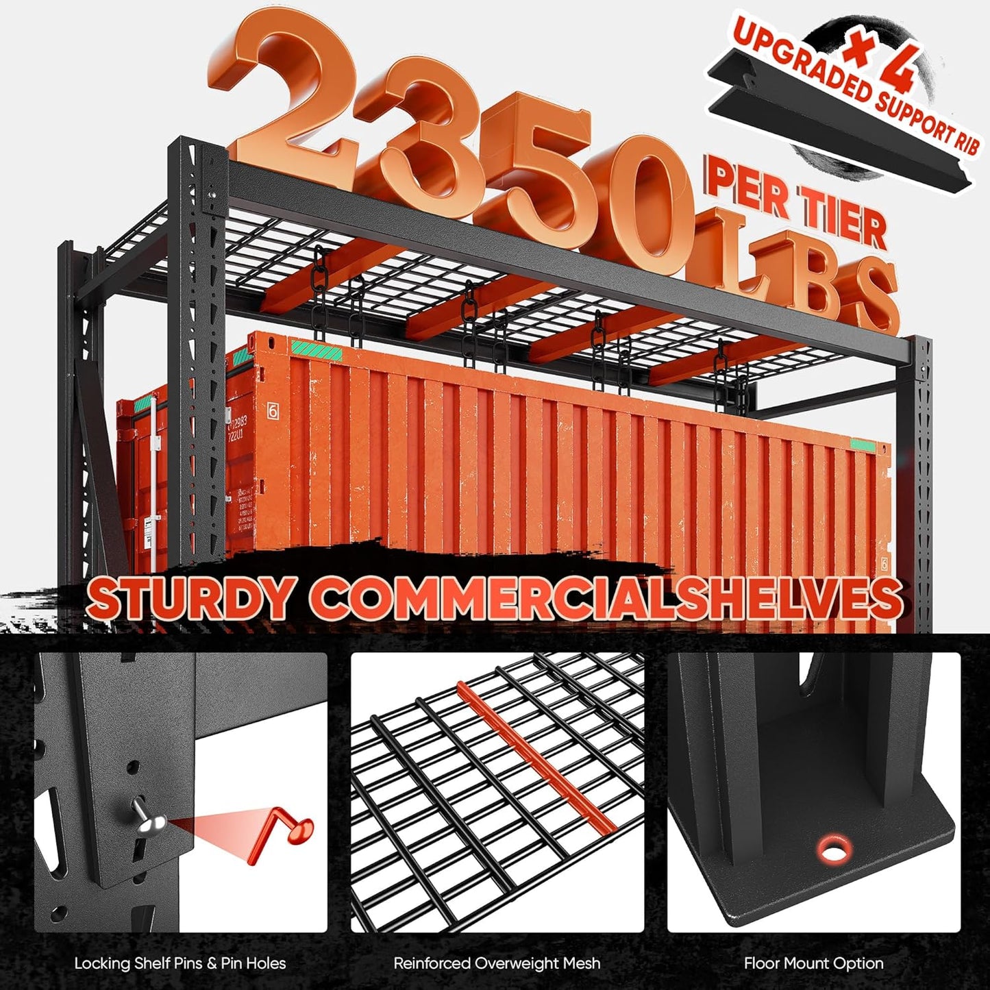 Bepatio 9400LBS Storage Shelves Heavy Duty Garage Shelving 67.6''W 4 Tier Adjustable Metal Shelving Unit, Steel Industrial Shelf for Warehouse Basement Commercial, 67.6''Wx23.7''Dx72''H, Black