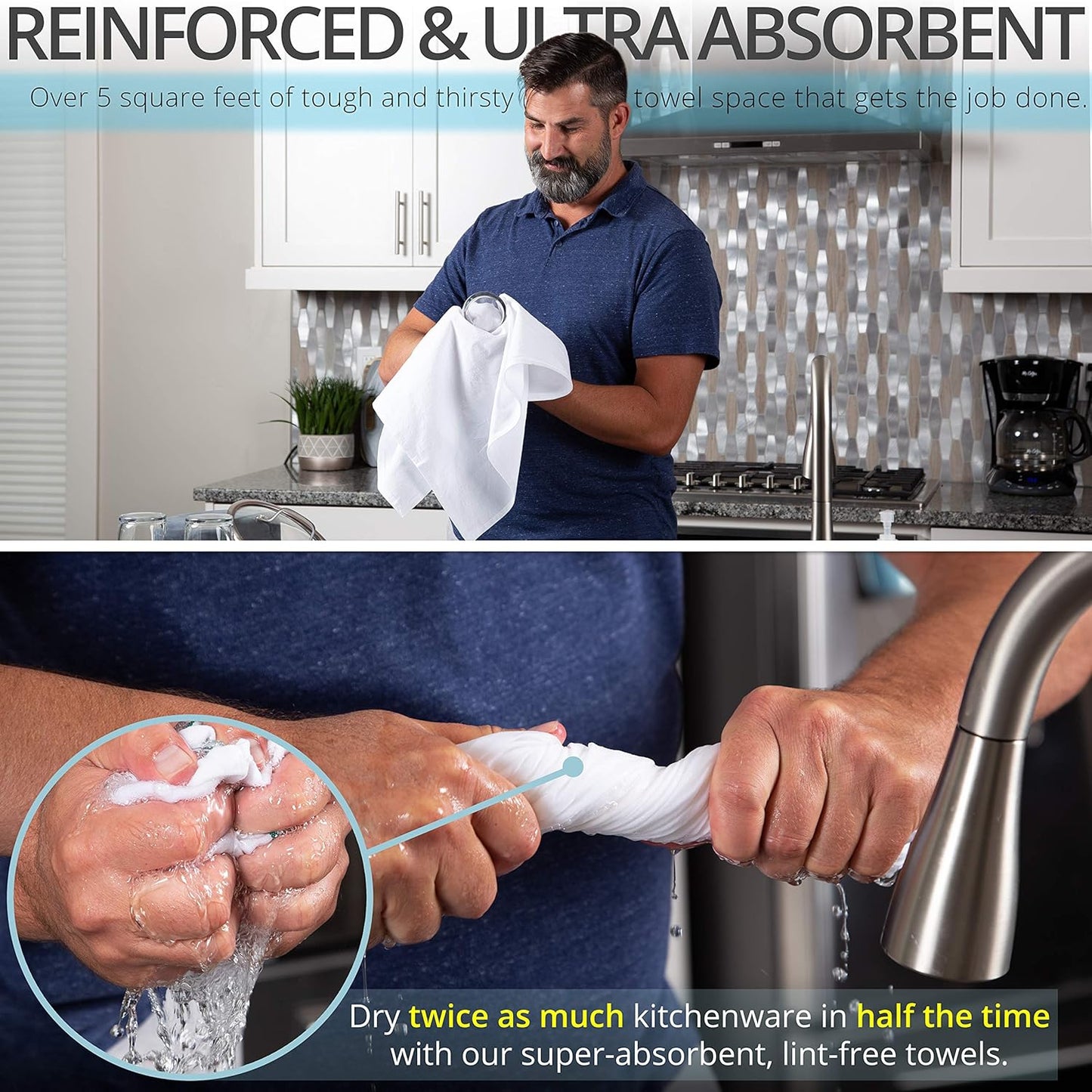 Aunti Em's Kitchen Flour Sack Dish Towels - Natural Cotton for Embroidery and Drying Glass, Hand, Dinnerware - Plain, Thick, Zero-Lint, Highly Absorbent - Set of 12, 27 x 27 Inch, Tuxedo Black