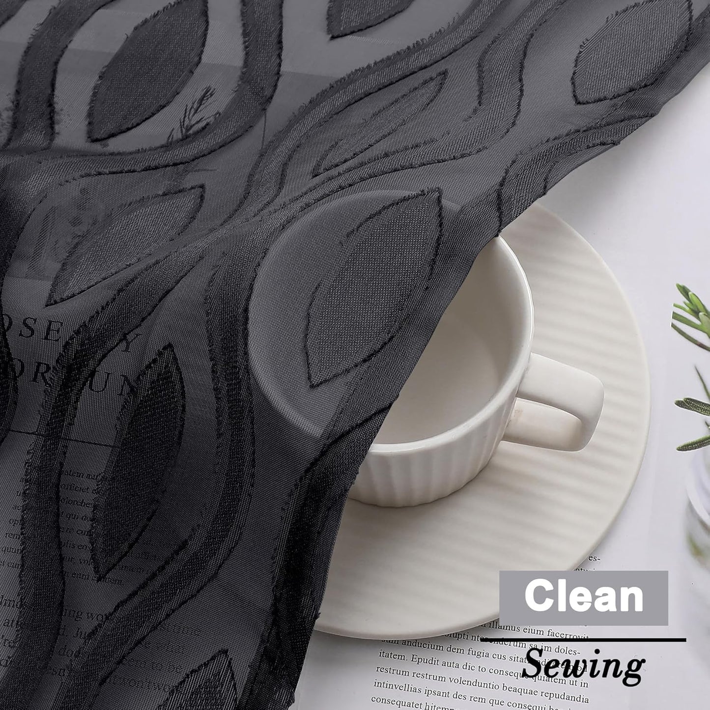 Aiyufeng Sheer Curtains 54 Inch Length 2 Panels, Soft Lightweight Clip Jacquard Textured Black Curtains for Bedroom Living Room, Modern Wavy Line Solid Voile Sheer Drapes, 40" Wx54 L Inches