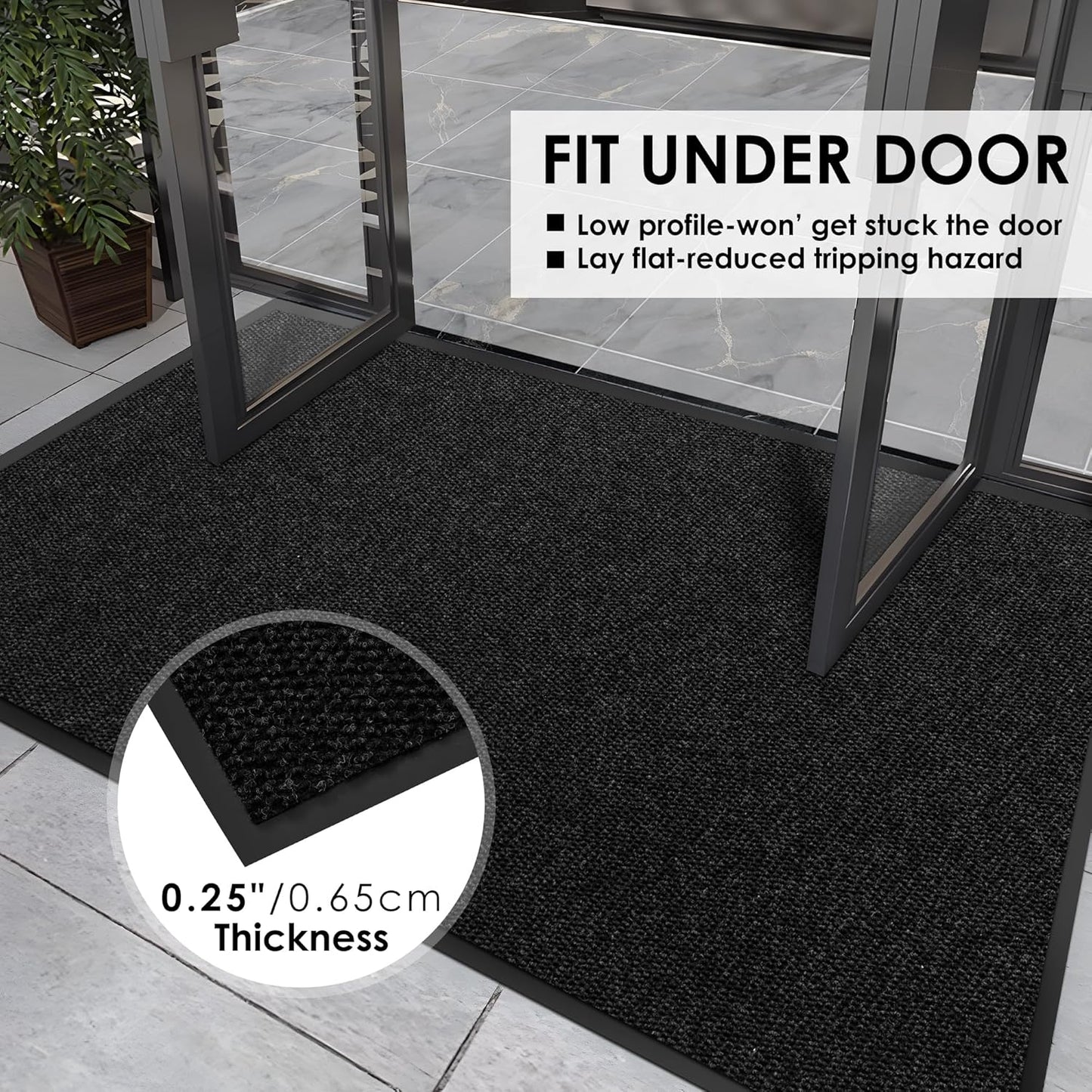 4′ x 15′ Front Door Mat Indoor Outdoor Entrance, Commercial Floor Mat Heavy Duty Dirt Trapper Entryway Doormat, Custom Size Non Slip Rubber Backing Welcome mat, Door Mat for High Traffic Area