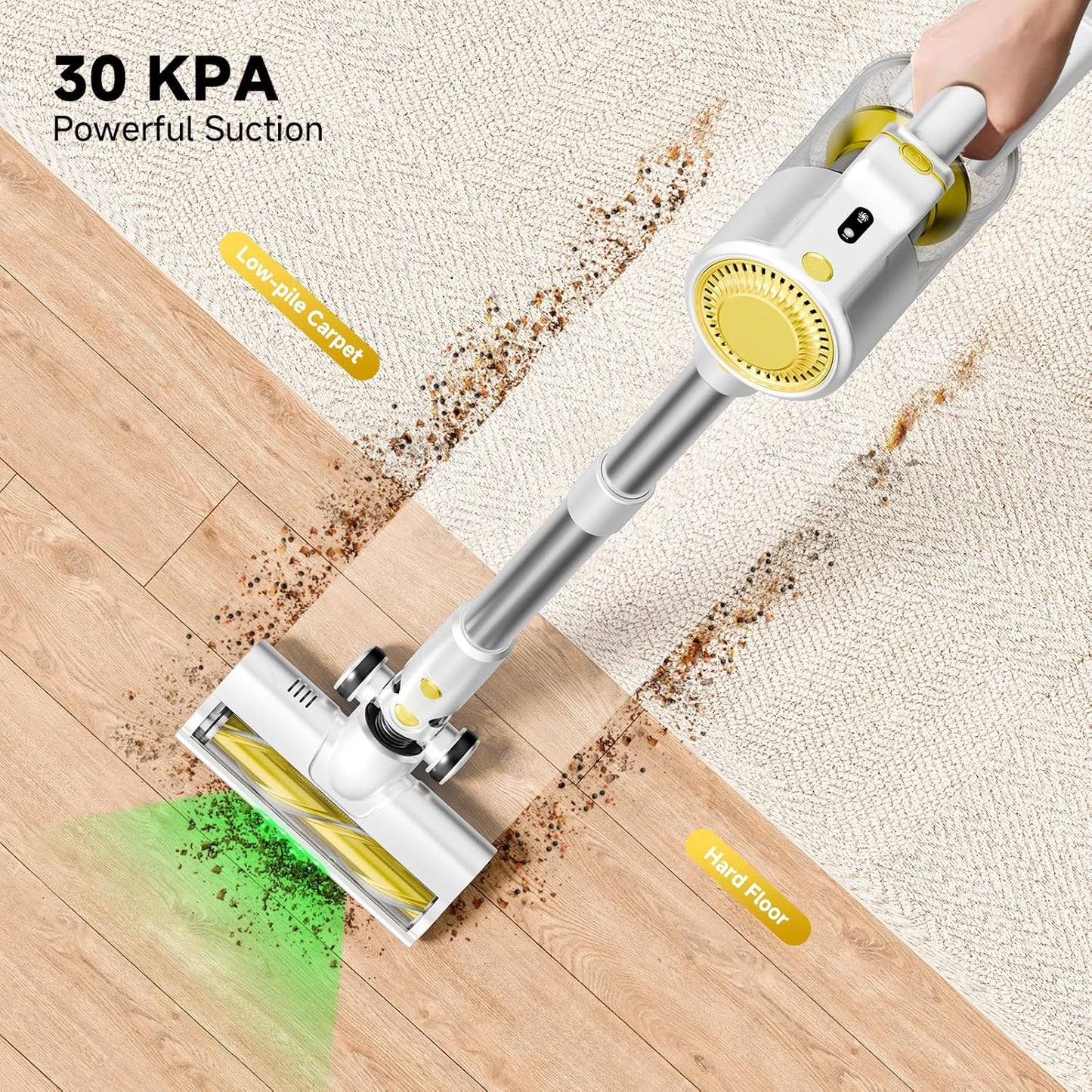 Cordless Vacuum Cleaner, 6-in-1 Stick Vacuum Cleaners for Home, Lightweight Rechargeable Vacuum with LED Anti-Tangle Brush for Carpet, Hardwood Floors & Pet Hair