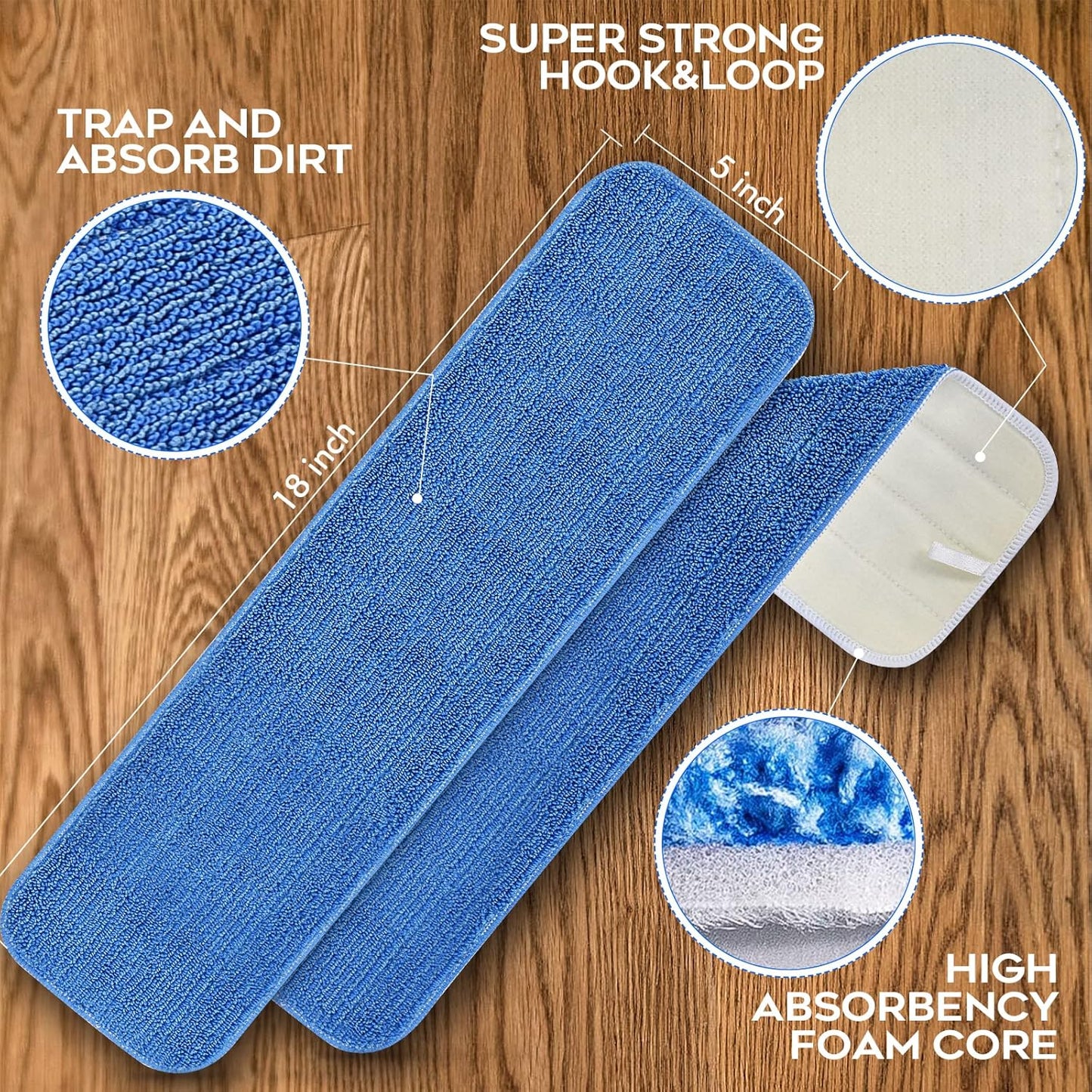 Matthew 18'' 36Pcs Microfiber Spray Mop Replacement Pads Heads for Wet Dry Floors Reusable Home Commercial Cleaning Refills,Machine Washable Fits Compatible with Bona Mop&Most Spray Mops Blue