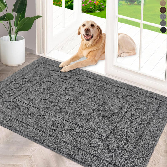FONEYI Indoor Door Mat 24" x 36", Dirt Trapper Door Mats Non-Slip Entryway Rugs Washable, Absorbent Resist Dirt Welcome Mat, Low Profile Inside Floor Mats for Front Back Door and Entryway, Grey