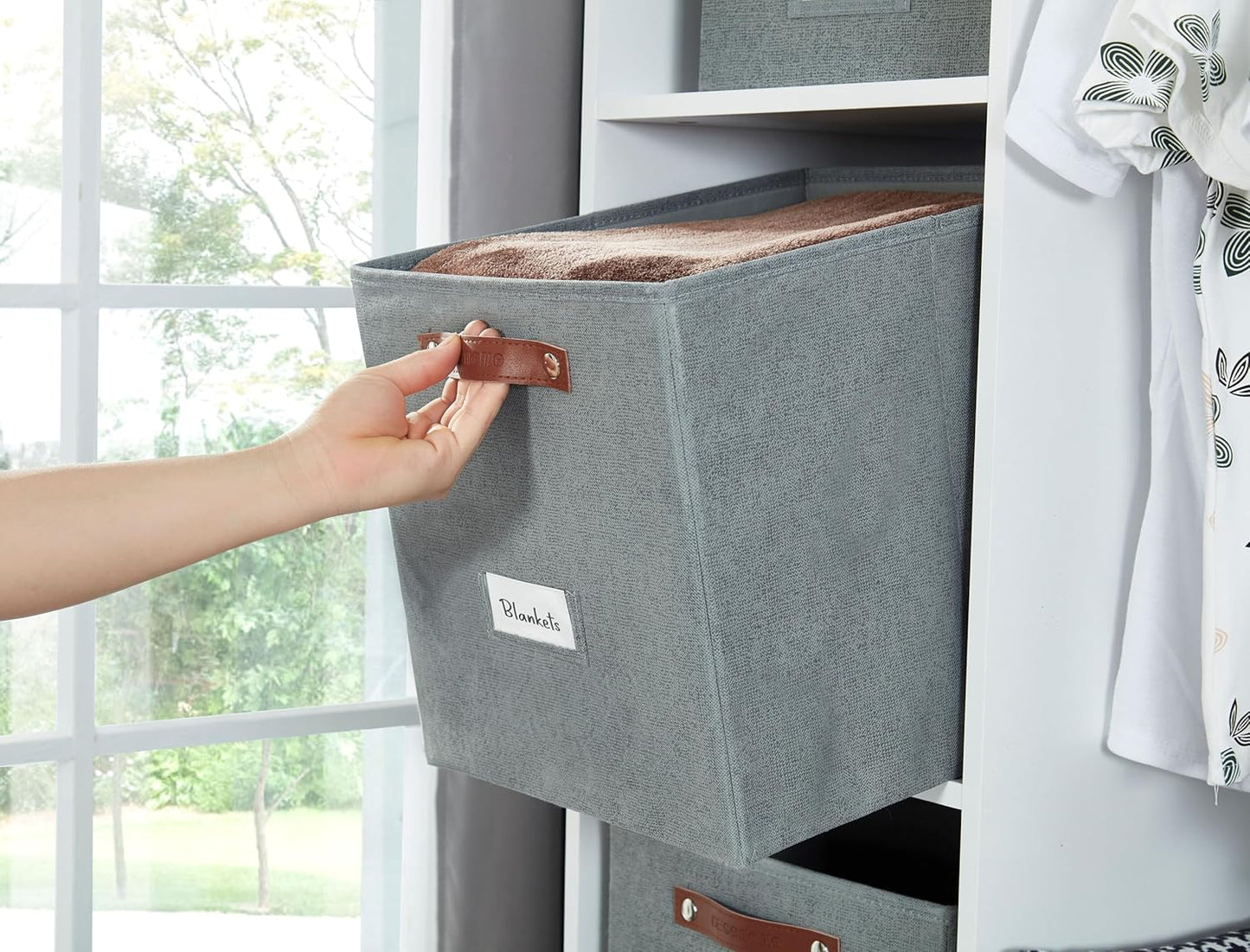 DECOMOMO Storage Cubes, 13x13x13 Storage Cube Bins with Labels, Fabric Organizer Bins (13" / 6pcs, Texture Grey)