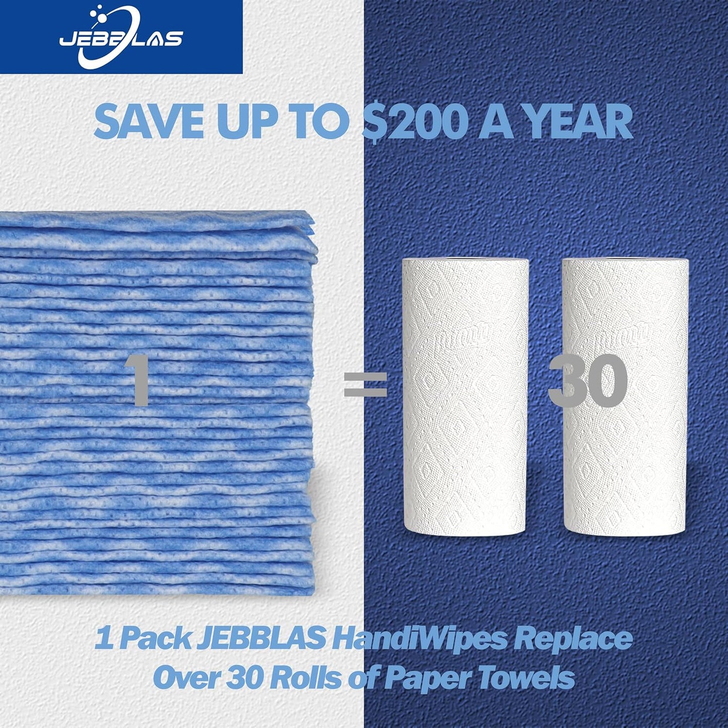 JEBBLAS Handi Wipes Reusable Cloths Dry Cleaning Cloths Dish Towel Kitchen Towel Handy Cleaning Wipes,Pack of 50, Blue