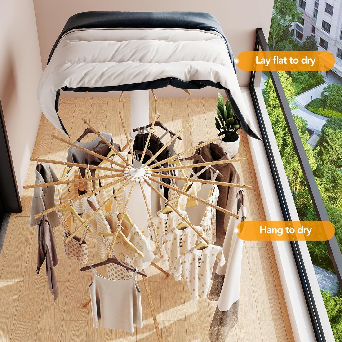 Clothes Drying Rack Tripod,Drying Rack Clothing,Laundry Drying Rack,Floor Standing,16 Wooden Poles,Collapsible Drying Racks for Laundry,Retractable,Foldable,Folding