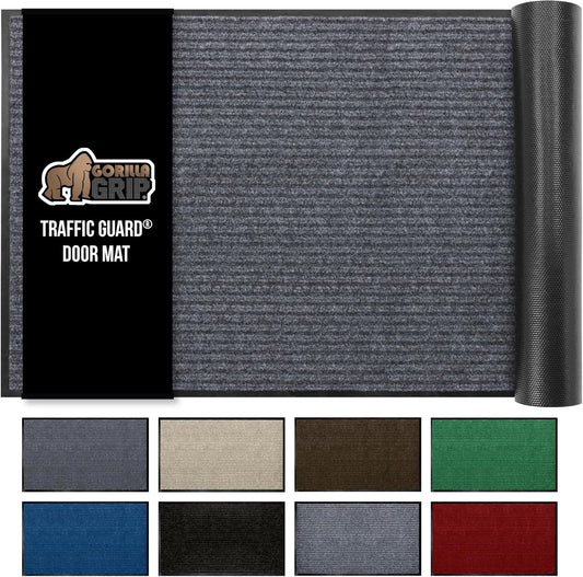 GORILLA GRIP Traffic Guard Door Mat, 72x48, Heavy Duty Welcome Mats, Commercial Office Space Doormat, Waterproof, Fade Resistant, Strong Rubber Backing, Low Profile, Shoe and Boot Scraper, Gray