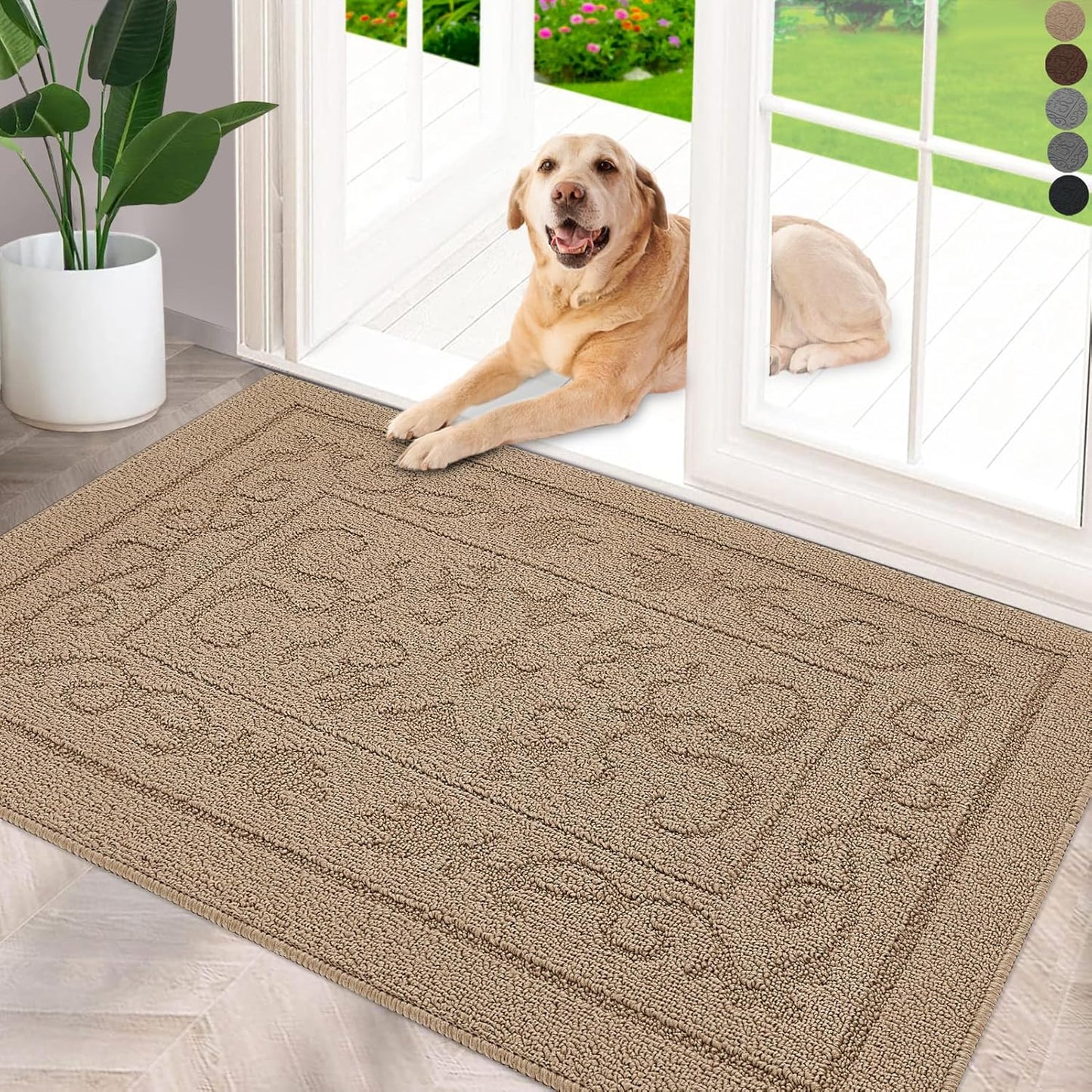 FONEYI Indoor Door Mat 20" x 32", Dirt Trapper Door Mats Non-Slip Entryway Rugs Washable, Absorbent Resist Dirt Welcome Mat, Low Profile Inside Floor Mats for Front Back Door and Entryway, Beige