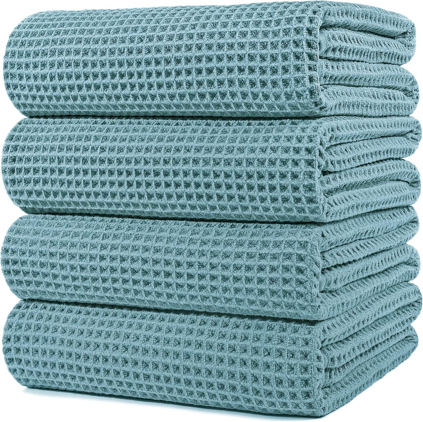 POLYTE Microfiber Oversize Quick Dry Lint Free Bath Towel, 60 x 30 in, 4 Pack (Waffle Weave)