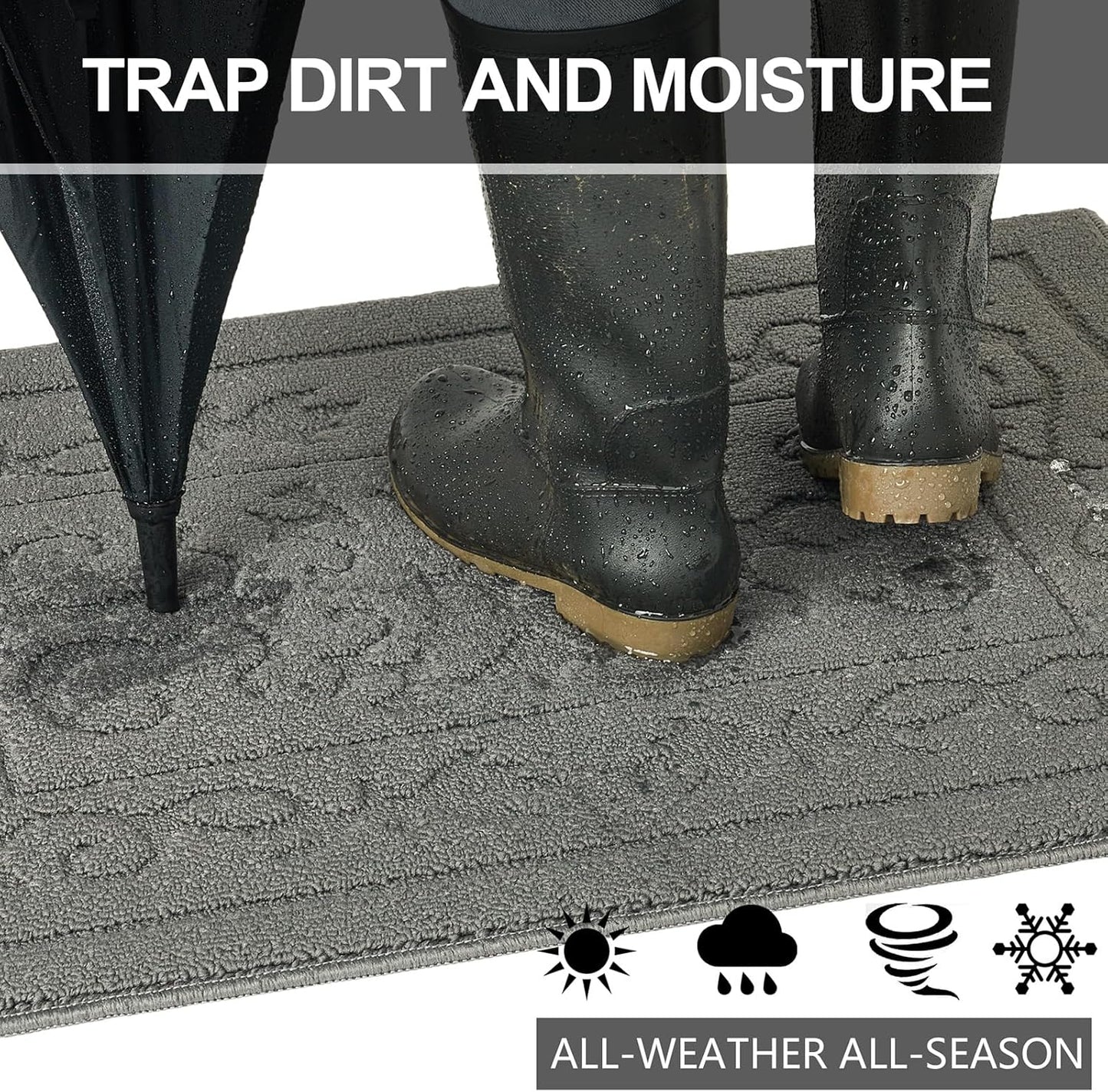 FONEYI Indoor Door Mat 20" x 32", Dirt Trapper Door Mats Non-Slip Entryway Rugs Washable, Absorbent Resist Dirt Welcome Mat, Low Profile Inside Floor Mats for Front Back Door and Entryway, Light Grey