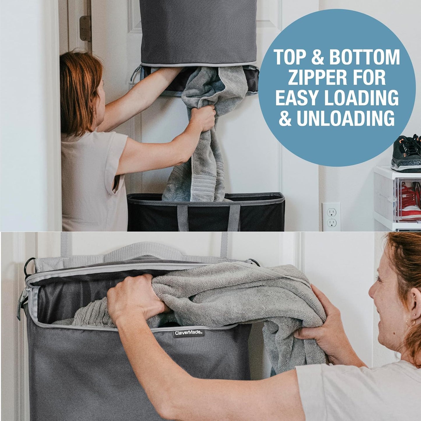 CleverMade Convertible Laundry Hamper Bag - Ocean Dark Charcoal holds 21.5L / 20 lbs 1 Compartment - Storage with Handles for Home Organization