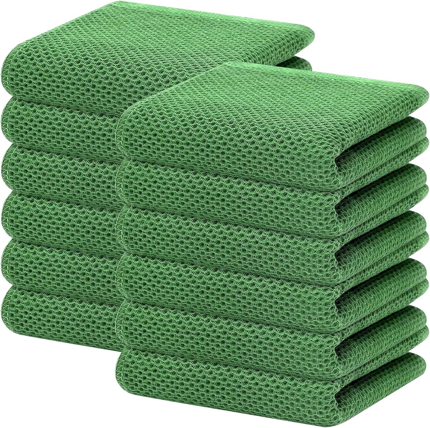 Homaxy 100% Cotton Waffle Weave Kitchen Dish Towels, Ultra Soft Absorbent Quick Drying Cleaning Towel, 13 x 28 Inches, 12-Pack, Grass Green