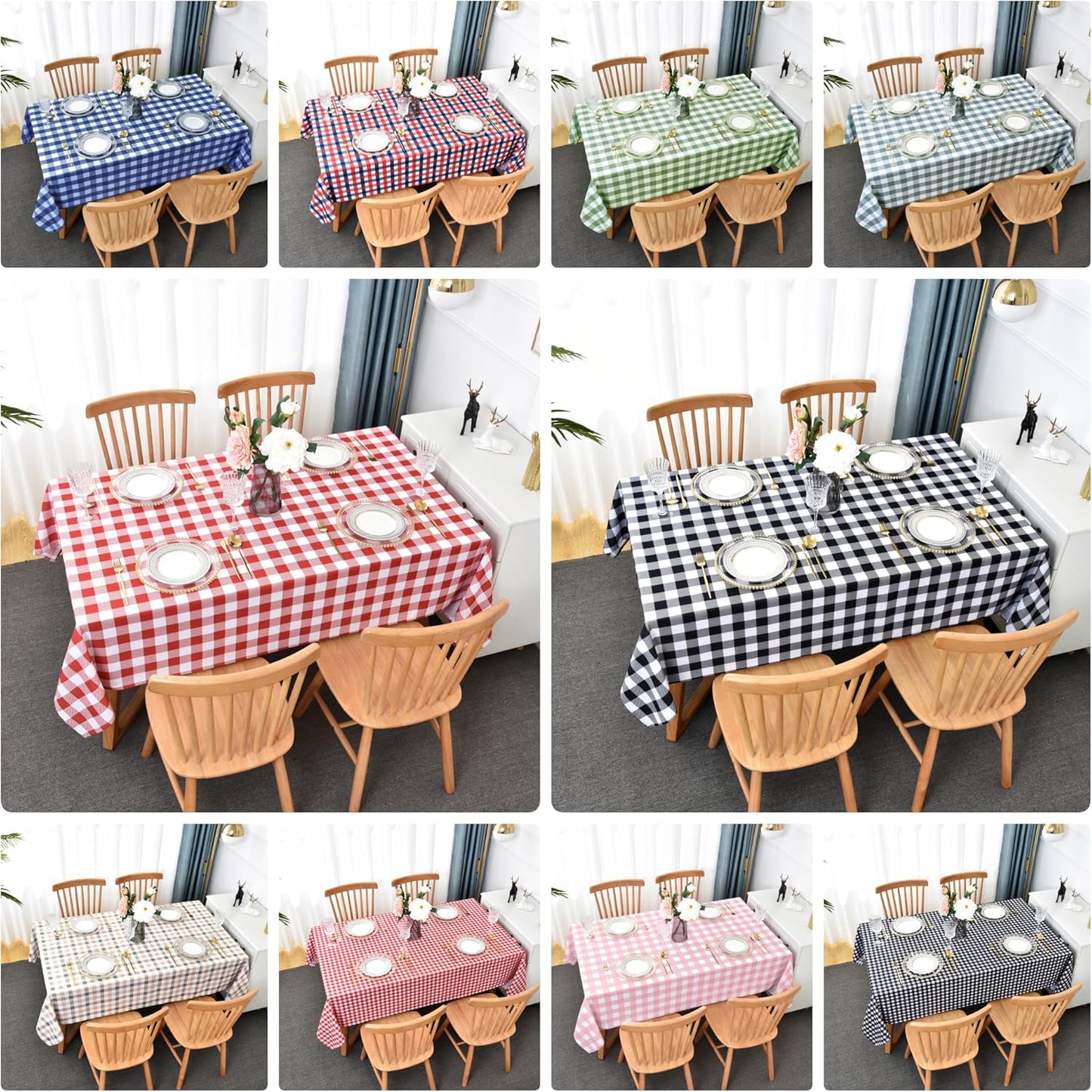 Waterproof Plaid Tablecloth Fabric - Round 70 Inch Classic Gingham Checker Table Cloth for Indoor/Outdoor Use - Buffalo Table Cover for Picnics, BBQs, and Parties