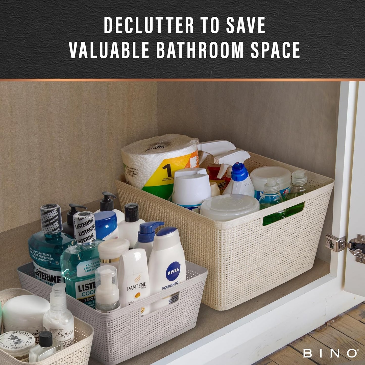 BINO | Woven Plastic Basket | XS (Natural), 5-Pack | THE JUTE COLLECTION | Home Organization, Space - Saving Storage, Stylish Design | Jute Basket | Plastic Storage Basket