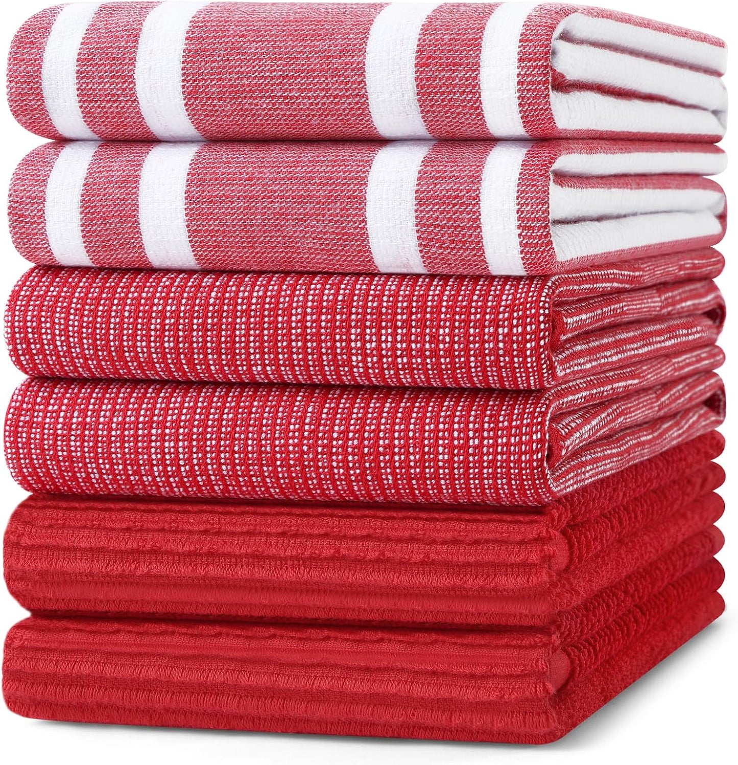 Homaxy Premium Kitchen Towels(18”x 28”, 6 Pack), Large Cotton 380 GSM Kitchen Hand Towels, Soft and Absorbent Terry Dish Towels, Multipurpose Tea Towel Set with Hanging Loop, Red