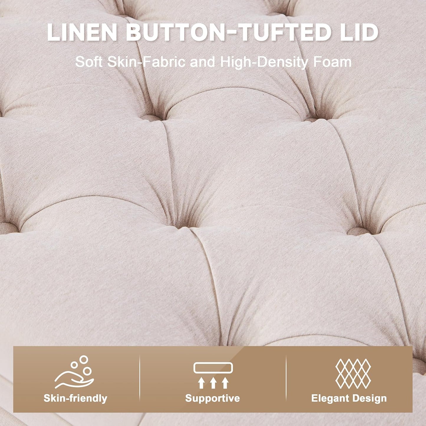 50" Storage Ottoman Bench, Tufted Ottoman with Storage for Living Room, Large End of Bed Ottomans, Modern Entryway Benchs, Window & Bedroom Benches for Foot of Bed (Beige)