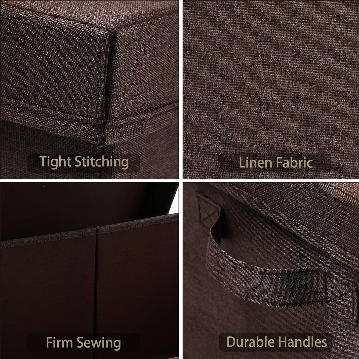HOONEX Linen Foldable Storage Bins with Lids, 2 Pack, Storage Boxes with Carrying Handles and Sturdy Heavy Cardboard, 16.5" L x 11.8" W x 7.5" H for Shoes, Clothes, Brown