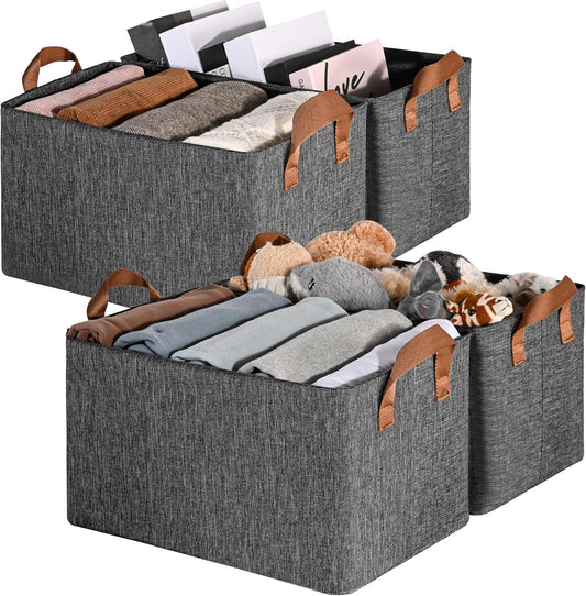 GRANNY SAYS Closet Storage Baskets, Collapsible Fabric Storage Bins with Metal Frame, Clothes Organizer Bins, Large Baskets for Shelves, Dark Gray, 4-Pack