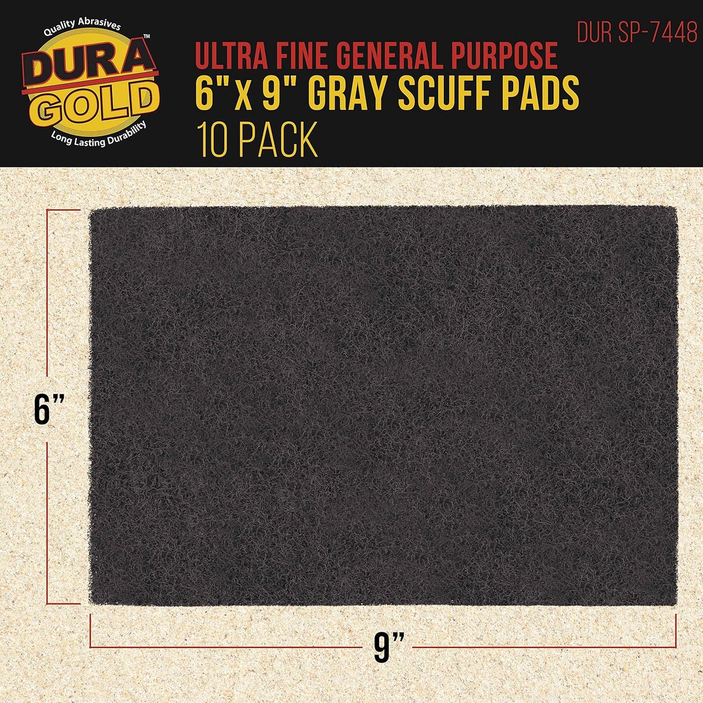 Dura-Gold Premium 6" x 9" Gray Ultra Fine General Purpose Scuff Pads, Box of 10 - Final Scuffing, Scouring, Sanding, Cleaning, Paint Color Blend Prep, Surface Adhesion Preparation, Automotive Autobody