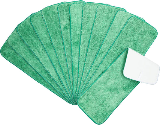 Arkwright Spray Mop Replacement Pads - (Pack of 12) Bulk Microfiber Flat Dry and Wet Refill Mop Pads Floor Cleaning, Compatible with Bona and Rubbermaid, Fits All Mop Heads, 18 in, Green